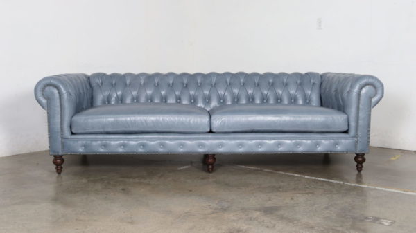 Classic Chesterfield Sofa, Mont Blanc Adriatic, Leather, Blue