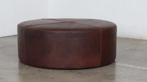 Moore and Giles, Cococo Home, Ellis Chocolate, Drum Ottoman, Leather, 42 inch round, brown ottoman