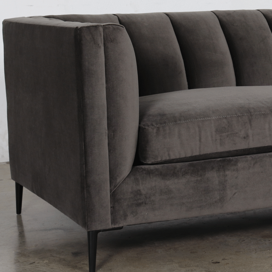 93x38 clark sofa 8 channel tuft bench cushion fabric jbm cannes dark grey legs ctl angelo black matte 4