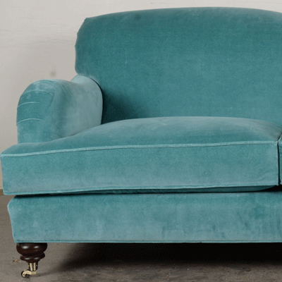 English Arm Tight Back Loveseat 72 x 40 Fabric Como Atlantic Velvet Legs Turned with Brass Casters 3