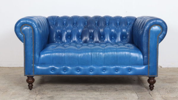 Chesterfield Loveaseat, Blue Leather, Mont Blanc Baltic, Moore and Giles