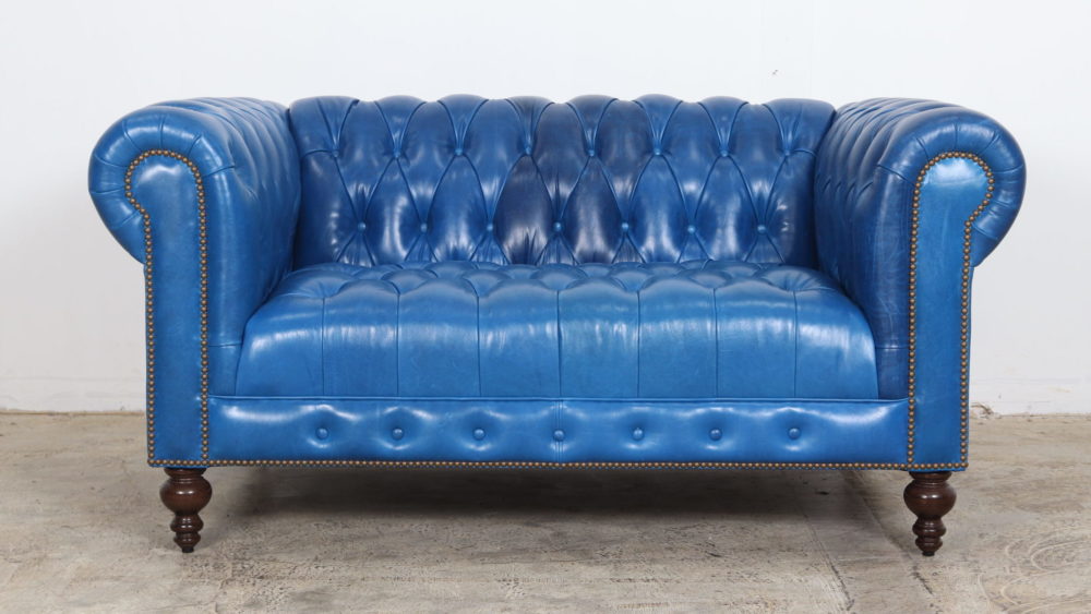 Chesterfield Loveaseat, Blue Leather, Mont Blanc Baltic, Moore and Giles