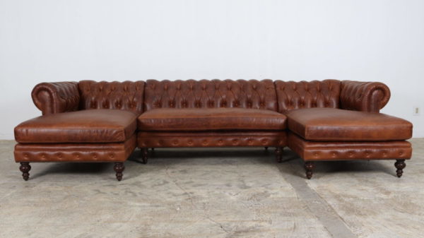 Double Chaise Sectional, Leather Sofa, Chesterfield