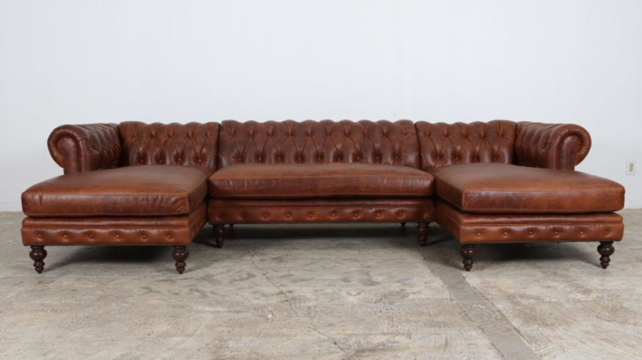 Double Chaise Sectional, Leather Sofa, Chesterfield