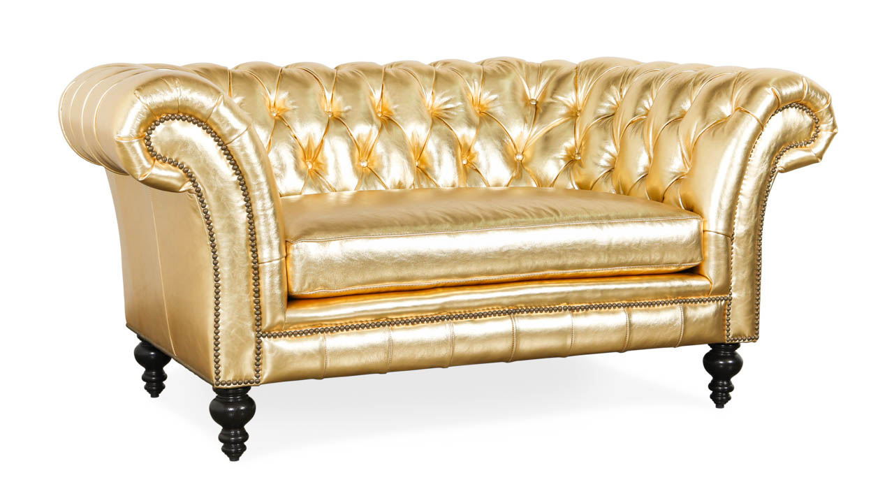 English Chesterfield Leather Loveseat 66 COL Gold by COCOCO Home