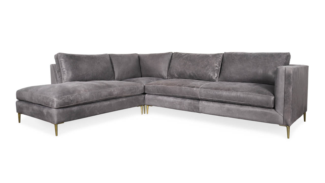 Landis Square L Leather Sectional with Bumper 94 x 116 x 38 Burnham Slate by COCOCO Home