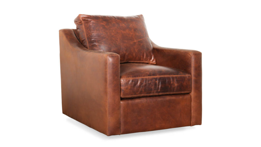 Modern Slope Arm Leather Swivel Chair 32 x 38 Bristol Molasses by COCOCO Home