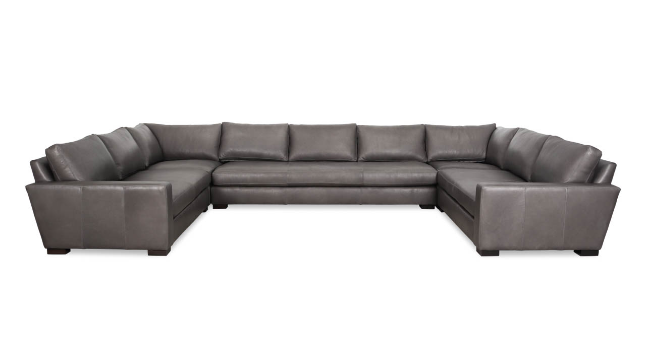 Monroe Square U Leather Sectional 119.5 x 191 x 119.5 Harness Charcoal Grey