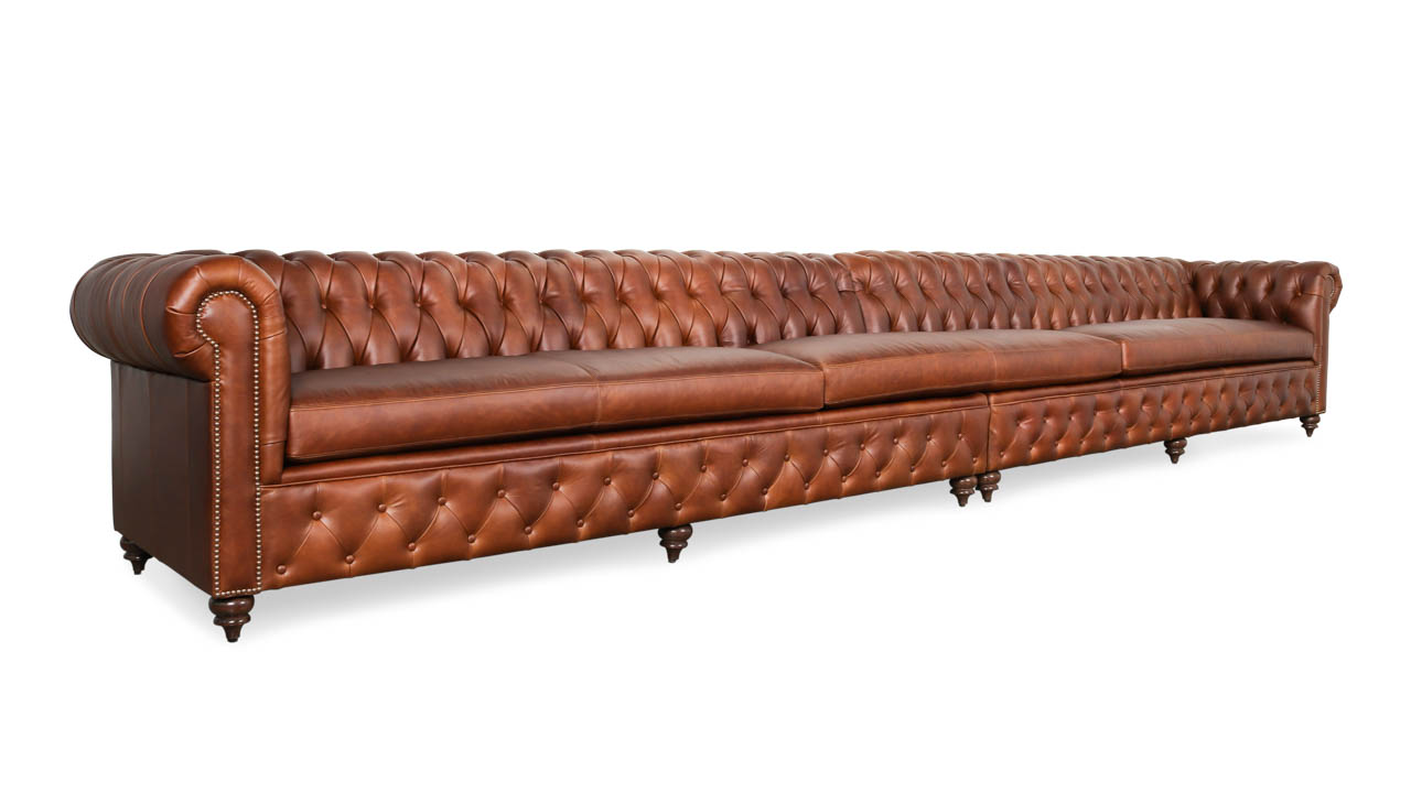 Traditional Chesterfield Brooklyn Profile 2pc Leather Sofa 121 x 21 Florence Caramel
