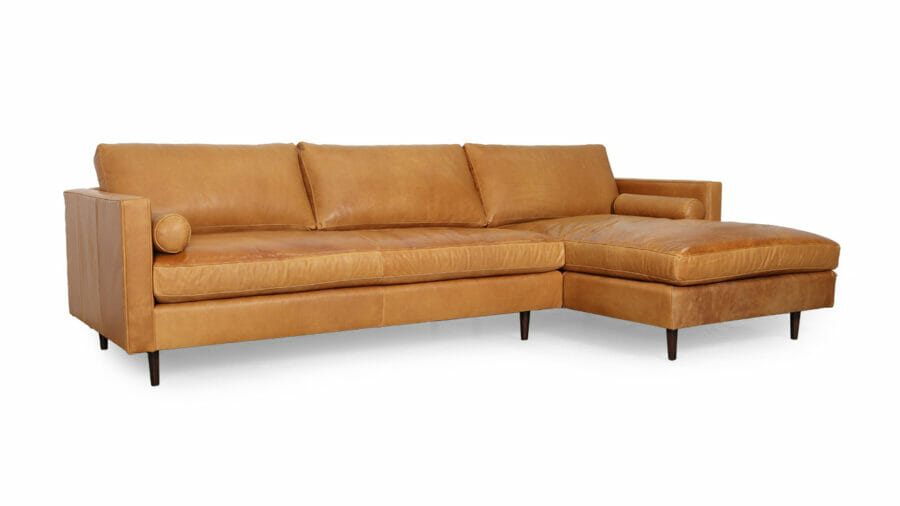 Madison Chaise Sectional 116 x 40 Madrid Spice 1000 Round Taper Walnut Finish 9849