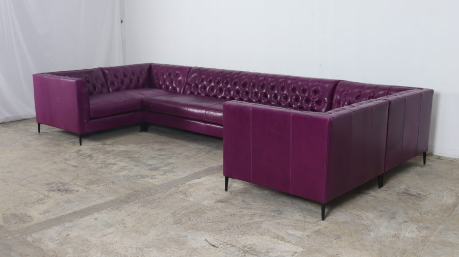 Belmont U Shape Sectional in Leather Mont Blanc Amethyst Legs Angelo Black Finish 9604 NC 7 scaled e1608755617793