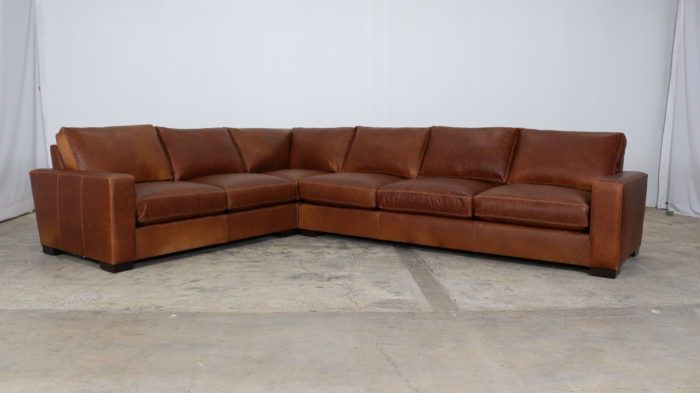 110 x 140 x 42 Monroe Square Leather Corner Sectional in Berkshire ChestnutMonroe Square Leather Corner Sectional in Berkshire Chestnut
