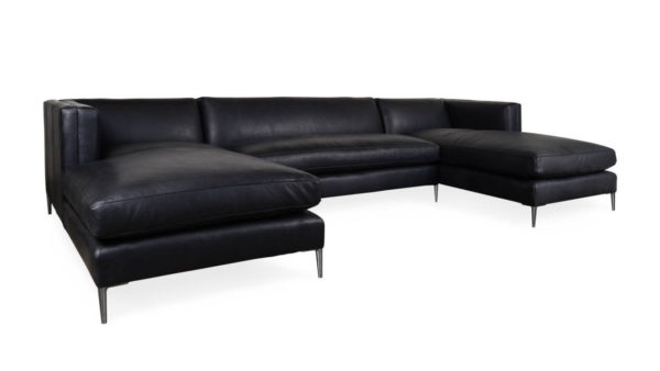 Amelia Double Chaise Leather Sectional 128 Harness Black by COCOCO Home