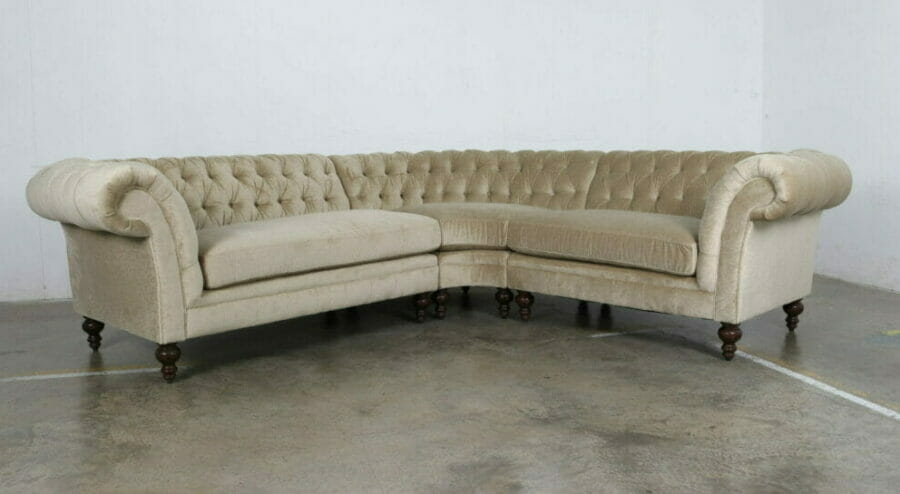 109 x 98 x 40 English Chesterfield Sectional bench cusions Fabric Corsica Parchment legs 8500 walnut 1 scaled e1677086948572