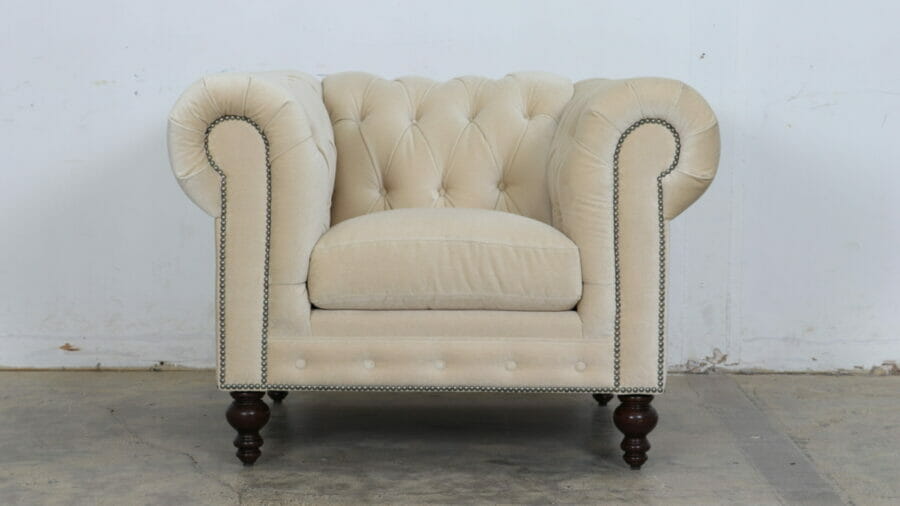 2 Classic Chesterfield Fabric Chairs 43 x 39 Como Cream STOCK 6 scaled e1658176363688