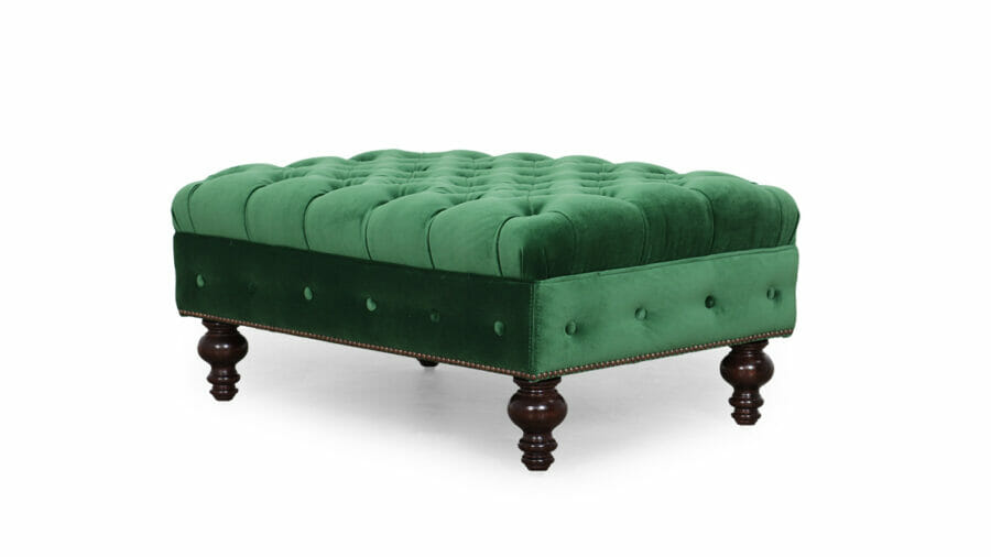 Chesterfield Fully Tufted Ottoman 36 x 24 16.5 Fabric JBM Como Emerald Legs 8500 Walnut Nails 46 11211