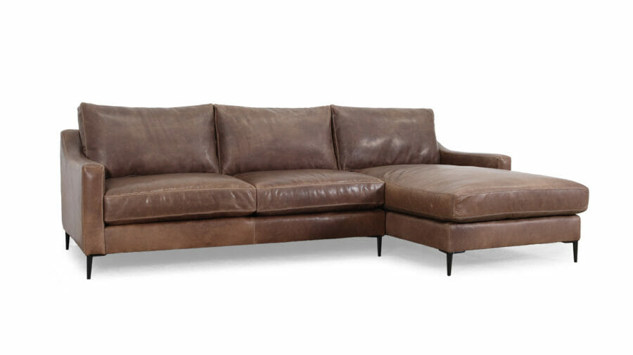 Claremont Single Chaise Sectional 108 x 42 Leather MG Ellis Gravel Legs CTL Angelo Black Matte 10933