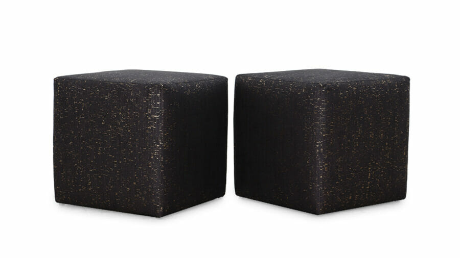 Cube Cork Fabric Ottoman 18 x 18 Black with Gold PO 10844