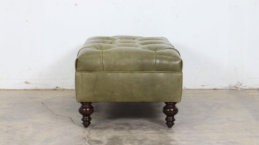Soho Chesterfield Tufted Top Ottoman 48 x 24 x 16.5 Leather MG Madrid Moss Legs 8500 Walnut 11086 1 scaled